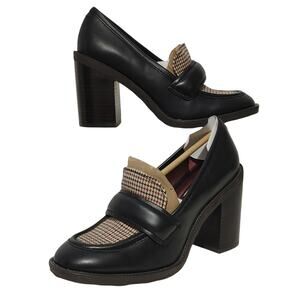 Franco Sarto Raven Block Heels Chunky Loafer Shoes Faux Leather Black Size 6.5M